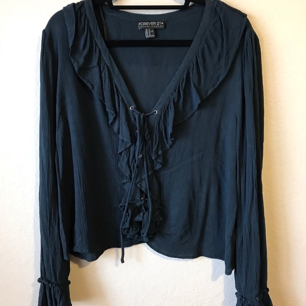 Forever21 Lace-Up Top with ruffle sleeve